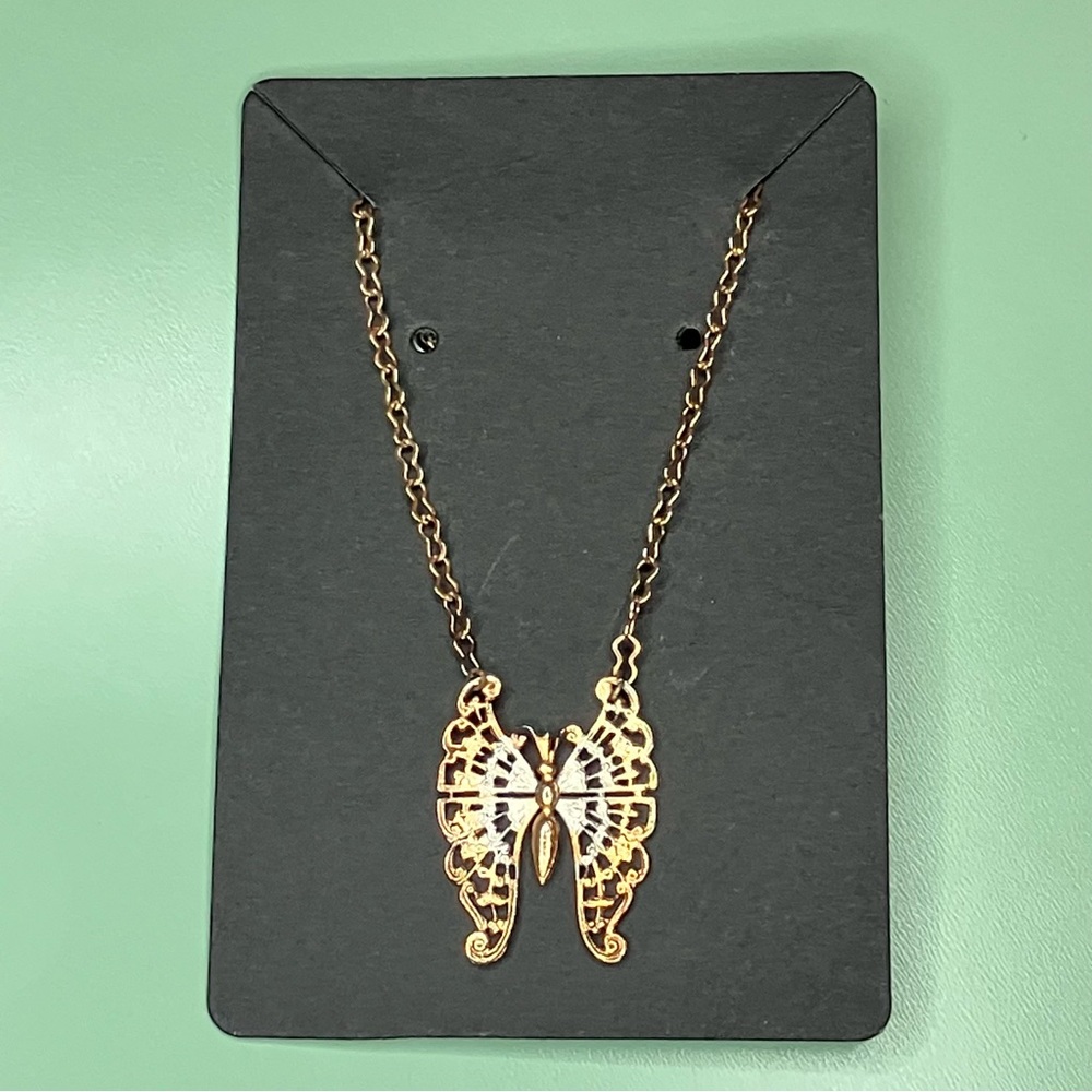 Elegant Gold Tone Butterfly Pendant Necklace